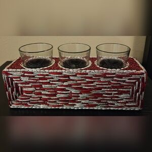 Beaded Snowflake 3 Candle Votive Holder 10" x 3 1/2" x 3 1/4". NWOT.